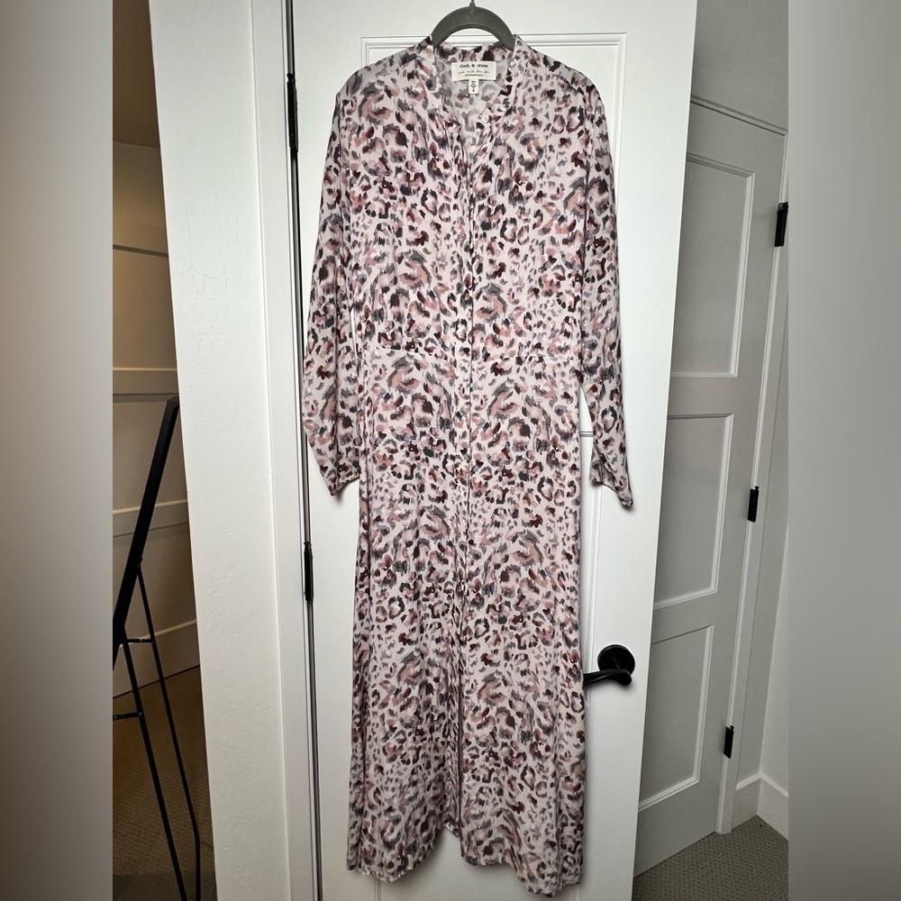 Anthropologie Cloth and Stone Maxi Shirtdress Pink Leopard Print (Med)